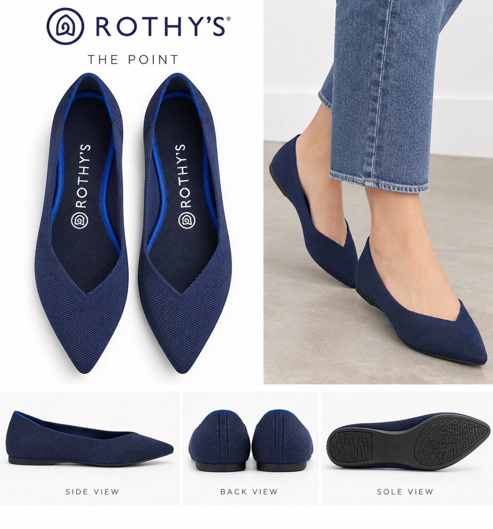 Rothy’s Women’s Navy Blue Pointed Toe Knit Ballet Flats Classic Work Size 8